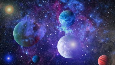 Fütürist soyut alan arkaplanı. Yıldızlı ve nebulalı gece gökyüzü. Bu görüntünün elementleri NASA tarafından desteklenmektedir