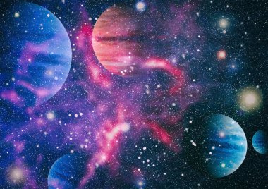 Uzayda ateşli bir patlama. Evrenin soyut çizimi. Bu görüntünün elementleri NASA tarafından desteklenmektedir