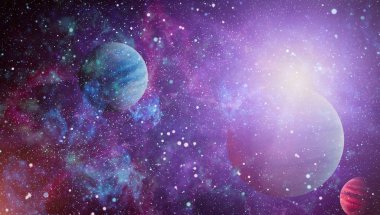 Uzayda ateşli bir patlama. Evrenin soyut çizimi. Bu görüntünün elementleri NASA tarafından desteklenmektedir