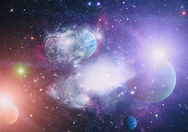 Uzayda ateşli bir patlama. Evrenin soyut çizimi. Bu görüntünün elementleri NASA tarafından desteklenmektedir
