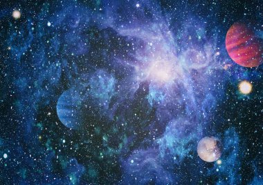 Fütürist soyut alan arkaplanı. Yıldızlı ve nebulalı gece gökyüzü. Bu görüntünün elementleri NASA tarafından desteklenmektedir