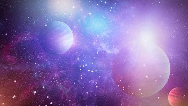 Uzayda ateşli bir patlama. Evrenin soyut çizimi. Bu görüntünün elementleri NASA tarafından desteklenmektedir