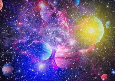 Uzayda ateşli bir patlama. Evrenin soyut çizimi. Bu görüntünün elementleri NASA tarafından desteklenmektedir