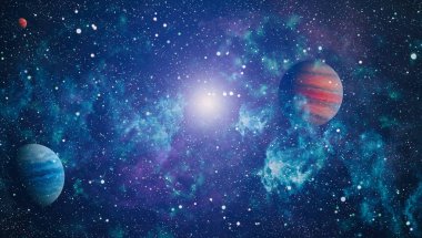 Uzayda ateşli bir patlama. Evrenin soyut çizimi. Bu görüntünün elementleri NASA tarafından desteklenmektedir