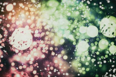 Soyut parlak ışıklar ve yıldız. Festival mavi ve beyaz köpüklü vintage arka planını renklendirin