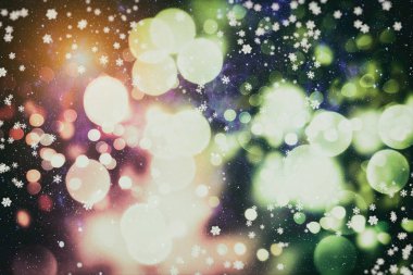 Soyut parlak ışıklar ve yıldız. Festival mavi ve beyaz köpüklü vintage arka planını renklendirin