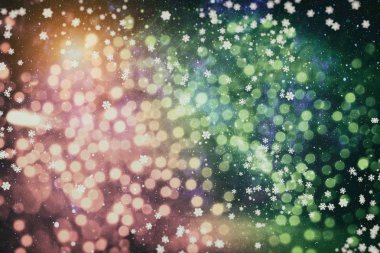 Soyut parlak ışıklar ve yıldız. Festival mavi ve beyaz köpüklü vintage arka planını renklendirin