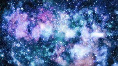 Soyutlama alanı arka plan tasarımı için. Mistik ışık. Renkli yıldızlı gece gökyüzü uzay arka plan