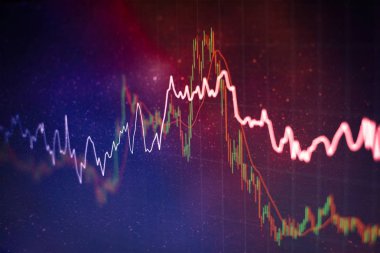 İş başarısı ve büyüme kavramı. Dijital ekran üzerindeki pazar grafiği. Eski pazar, altın pazarı ve ham petrol pazarı