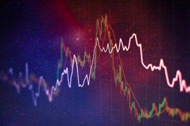 İş başarısı ve büyüme kavramı. Dijital ekran üzerindeki pazar grafiği. Eski pazar, altın pazarı ve ham petrol pazarı