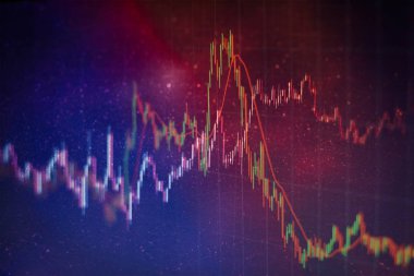 İş başarısı ve büyüme kavramı. Dijital ekran üzerindeki pazar grafiği. Eski pazar, altın pazarı ve ham petrol pazarı