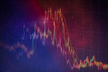 İş başarısı ve büyüme kavramı. Dijital ekran üzerindeki pazar grafiği. Eski pazar, altın pazarı ve ham petrol pazarı