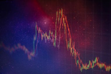 İş başarısı ve büyüme kavramı. Dijital ekran üzerindeki pazar grafiği. Eski pazar, altın pazarı ve ham petrol pazarı