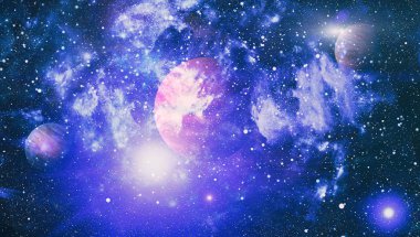 Uzaydaki gezegenler, yıldızlar ve galaksiler uzay keşiflerinin güzelliğini gösteriyor. NASA tarafından döşenmiş elementler