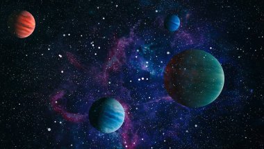 Uzaydaki gezegenler, yıldızlar ve galaksiler uzay keşiflerinin güzelliğini gösteriyor. NASA tarafından döşenmiş elementler