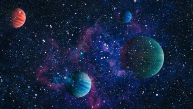 Uzaydaki gezegenler, yıldızlar ve galaksiler uzay keşiflerinin güzelliğini gösteriyor. NASA tarafından döşenmiş elementler