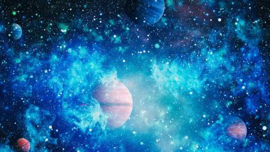 Uzaydaki gezegenler, yıldızlar ve galaksiler uzay keşiflerinin güzelliğini gösteriyor. NASA tarafından döşenmiş elementler