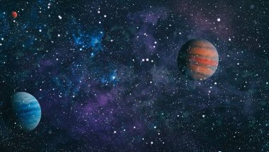 Uzaydaki gezegenler, yıldızlar ve galaksiler uzay keşiflerinin güzelliğini gösteriyor. NASA tarafından döşenmiş elementler