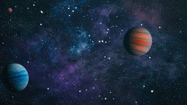 Uzaydaki gezegenler, yıldızlar ve galaksiler uzay keşiflerinin güzelliğini gösteriyor. NASA tarafından döşenmiş elementler