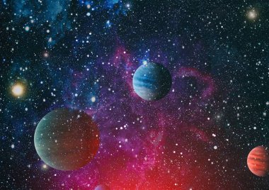 Uzaydaki gezegenler, yıldızlar ve galaksiler uzay keşiflerinin güzelliğini gösteriyor. NASA tarafından döşenmiş elementler