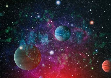 Uzaydaki gezegenler, yıldızlar ve galaksiler uzay keşiflerinin güzelliğini gösteriyor. NASA tarafından döşenmiş elementler