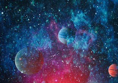 Uzaydaki gezegenler, yıldızlar ve galaksiler uzay keşiflerinin güzelliğini gösteriyor. NASA tarafından döşenmiş elementler