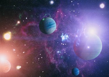 Uzaydaki gezegenler, yıldızlar ve galaksiler uzay keşiflerinin güzelliğini gösteriyor. NASA tarafından döşenmiş elementler