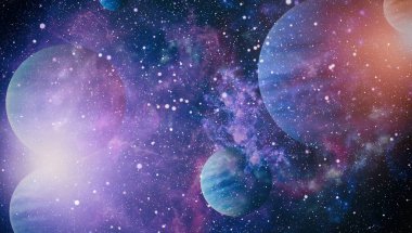 Uzaydaki gezegenler, yıldızlar ve galaksiler uzay keşiflerinin güzelliğini gösteriyor. NASA tarafından döşenmiş elementler