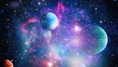 Uzaydaki gezegenler, yıldızlar ve galaksiler uzay keşiflerinin güzelliğini gösteriyor. NASA tarafından döşenmiş elementler