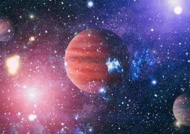 Uzaydaki gezegenler, yıldızlar ve galaksiler uzay keşiflerinin güzelliğini gösteriyor. NASA tarafından döşenmiş elementler