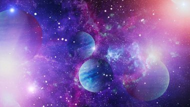 Uzaydaki gezegenler, yıldızlar ve galaksiler uzay keşiflerinin güzelliğini gösteriyor. NASA tarafından döşenmiş elementler