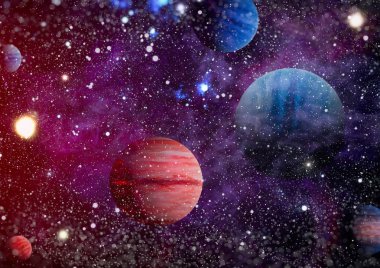 Uzaydaki gezegenler, yıldızlar ve galaksiler uzay keşiflerinin güzelliğini gösteriyor. NASA tarafından döşenmiş elementler