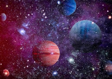 Uzaydaki gezegenler, yıldızlar ve galaksiler uzay keşiflerinin güzelliğini gösteriyor. NASA tarafından döşenmiş elementler