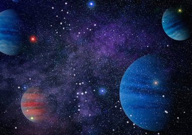 Uzaydaki gezegenler, yıldızlar ve galaksiler uzay keşiflerinin güzelliğini gösteriyor. NASA tarafından döşenmiş elementler