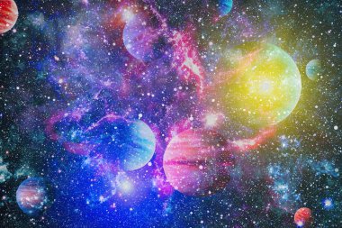 Uzaydaki gezegenler, yıldızlar ve galaksiler uzay keşiflerinin güzelliğini gösteriyor. NASA tarafından döşenmiş elementler