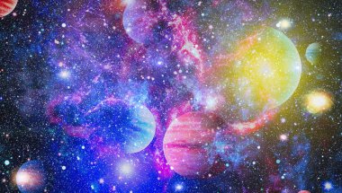 Uzaydaki gezegenler, yıldızlar ve galaksiler uzay keşiflerinin güzelliğini gösteriyor. NASA tarafından döşenmiş elementler