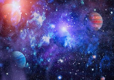 Uzaydaki gezegenler, yıldızlar ve galaksiler uzay keşiflerinin güzelliğini gösteriyor. NASA tarafından döşenmiş elementler