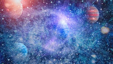 Uzaydaki gezegenler, yıldızlar ve galaksiler uzay keşiflerinin güzelliğini gösteriyor. NASA tarafından döşenmiş elementler