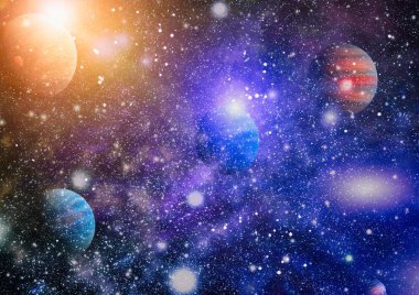 Uzaydaki gezegenler, yıldızlar ve galaksiler uzay keşiflerinin güzelliğini gösteriyor. NASA tarafından döşenmiş elementler