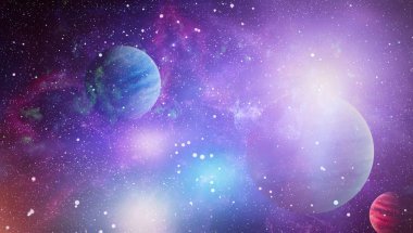 Uzaydaki gezegenler, yıldızlar ve galaksiler uzay keşiflerinin güzelliğini gösteriyor. NASA tarafından döşenmiş elementler