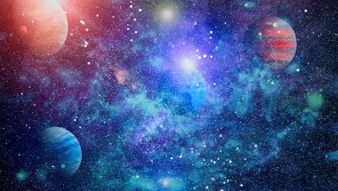 Uzaydaki gezegenler, yıldızlar ve galaksiler uzay keşiflerinin güzelliğini gösteriyor. NASA tarafından döşenmiş elementler