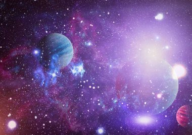 Uzaydaki gezegenler, yıldızlar ve galaksiler uzay keşiflerinin güzelliğini gösteriyor. NASA tarafından döşenmiş elementler