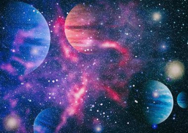 Uzaydaki gezegenler, yıldızlar ve galaksiler uzay keşiflerinin güzelliğini gösteriyor. NASA tarafından döşenmiş elementler