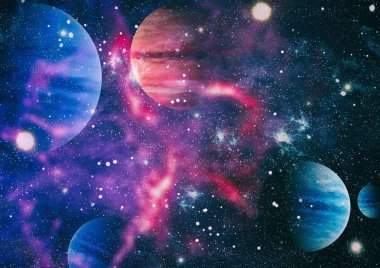 Uzaydaki gezegenler, yıldızlar ve galaksiler uzay keşiflerinin güzelliğini gösteriyor. NASA tarafından döşenmiş elementler