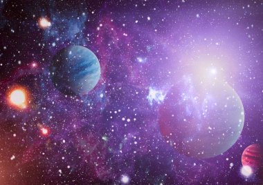 Uzaydaki gezegenler, yıldızlar ve galaksiler uzay keşiflerinin güzelliğini gösteriyor. NASA tarafından döşenmiş elementler