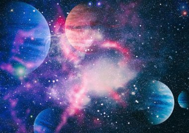 Uzaydaki gezegenler, yıldızlar ve galaksiler uzay keşiflerinin güzelliğini gösteriyor. NASA tarafından döşenmiş elementler