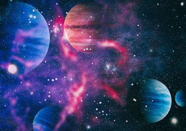 Uzaydaki gezegenler, yıldızlar ve galaksiler uzay keşiflerinin güzelliğini gösteriyor. NASA tarafından döşenmiş elementler