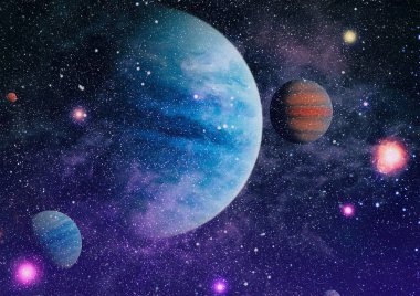 Uzaydaki gezegenler, yıldızlar ve galaksiler uzay keşiflerinin güzelliğini gösteriyor. NASA tarafından döşenmiş elementler