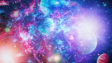 Uzaydaki gezegenler, yıldızlar ve galaksiler uzay keşiflerinin güzelliğini gösteriyor. NASA tarafından döşenmiş elementler