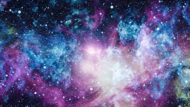 Gezegen ve galaksinin yıldızları serbest uzayda. Bu görüntünün elementleri NASA tarafından desteklenmektedir .